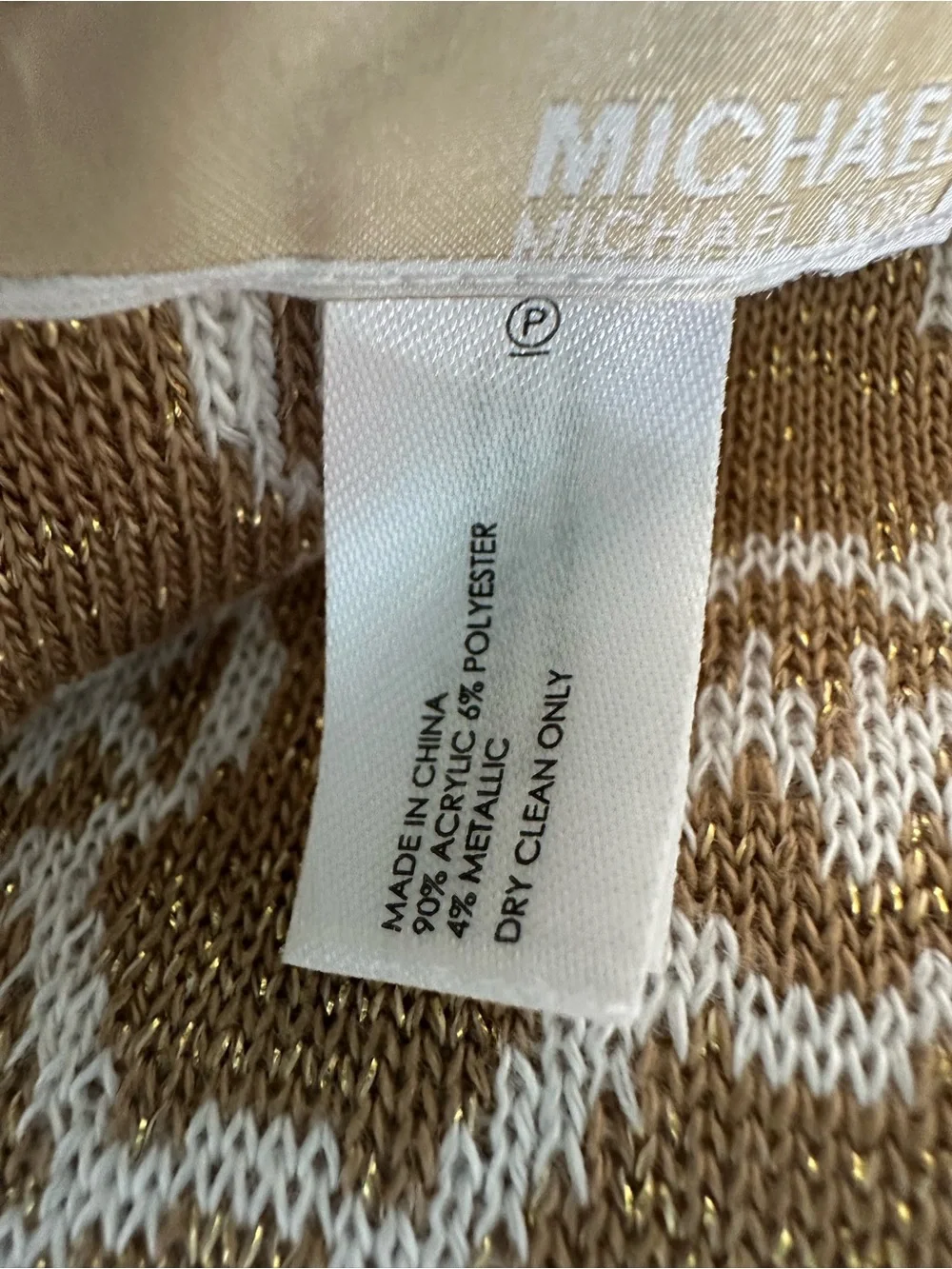 Michael Kors MK Logo Metallic Infinity Scarf Tan Gold Knit